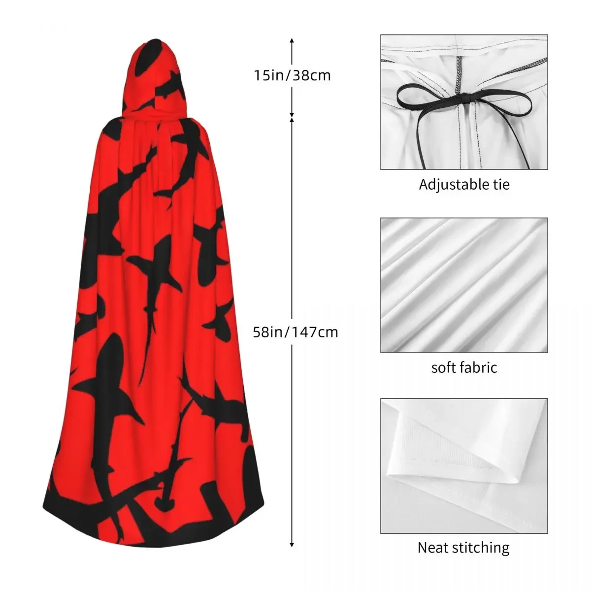 Longue Robe de Sorcellerie à Capuche Sharks Everak pour Adulte, Cosplay de ixd'Halloween, pour Femme et Homme