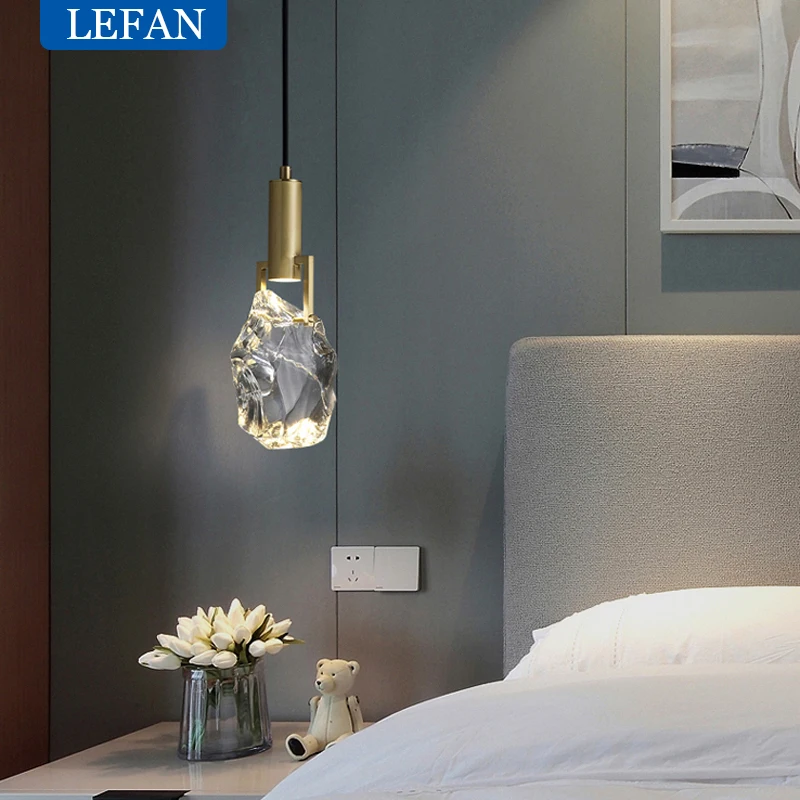 Modern Nordic LED Luxury Chandelier Post Crystal Iron Bedroom Bedside Creative Simple Personality Window Restaurant Bar Stone