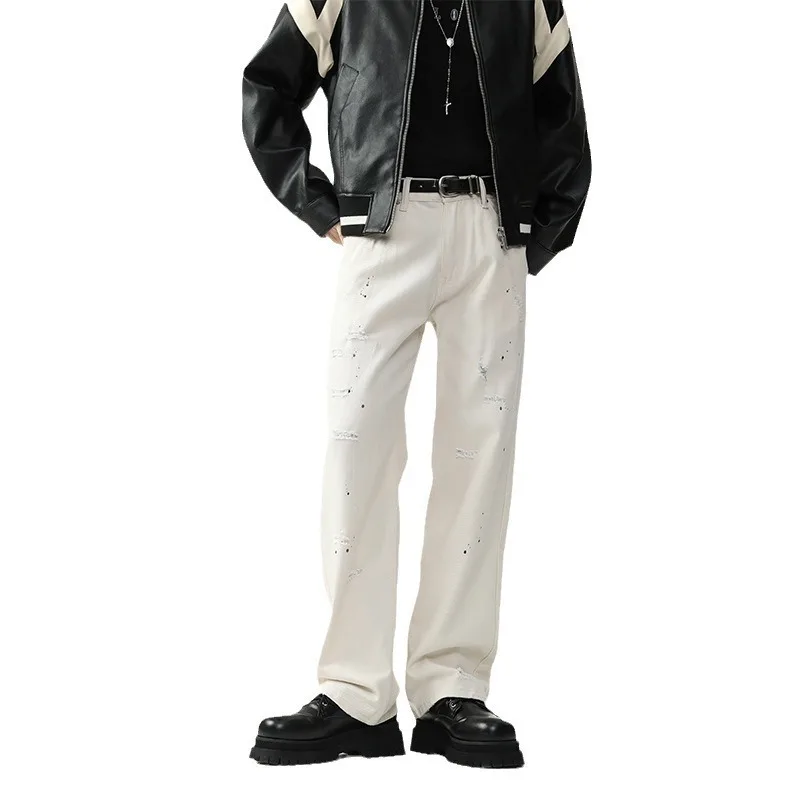 WTHT موضة الرجال الكتابة على الجدران تفعل التصميم القديم عادية الدينيم السراويل العصرية واسعة الساق فضفاض مستقيم الجينز الذكور 2025 الخريف 2A2297 #5