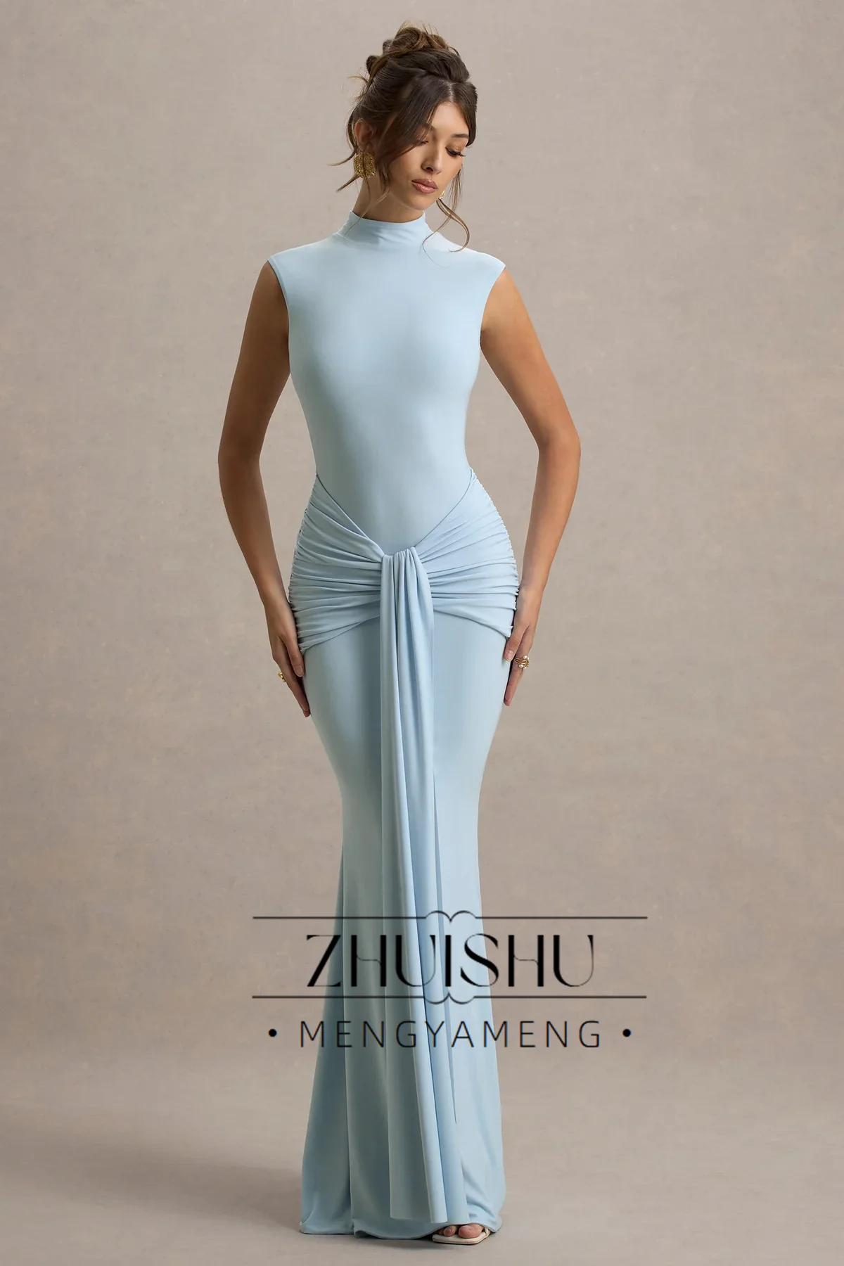 ZHUISHU Classy Mermaid Birthday Party Dress Spandex Sheath/Column Valentine's Day Gown Pink Blue Pleat Draped 2025 Evening Dress