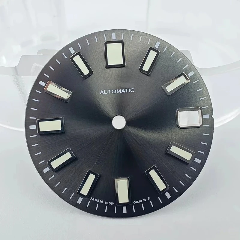 S28.5mm Unmarked Gray Luminous Watch Dial Fit 62MAS Shell NH35 Movement