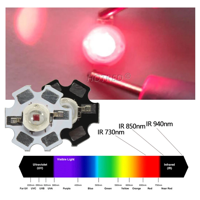 LED 3W IR 730Nm 850nm 940nm High Power 3Watt Chip Beads Light Infrared Radiation Bulb Laser Flashlight Night Vision Camera