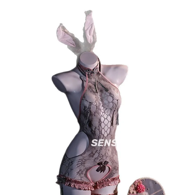 Sexy With Buttoned Sheer Mesh Bodysuit With Open Crotch Sleepwear Set Pure Desire Nightclub Style Transparent Hollow Out 4NS7
