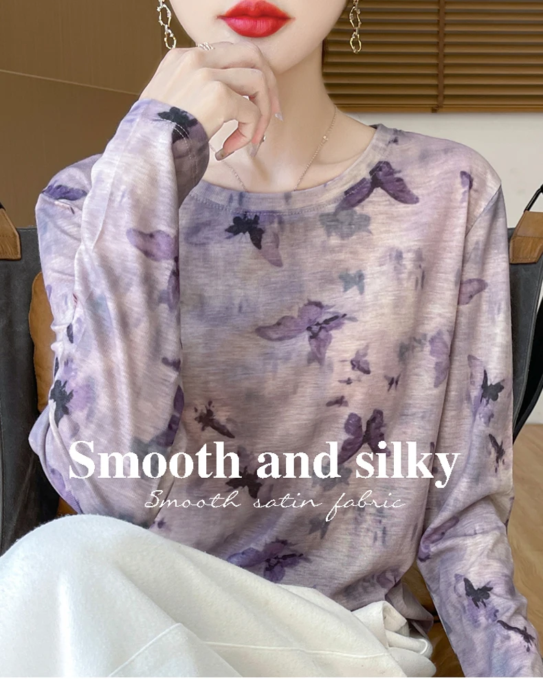 2025 New Summer Thin Silk Knitted Short-sleeved T-shirt Women's Sleeveless Wool Loose Printed T-shirt
