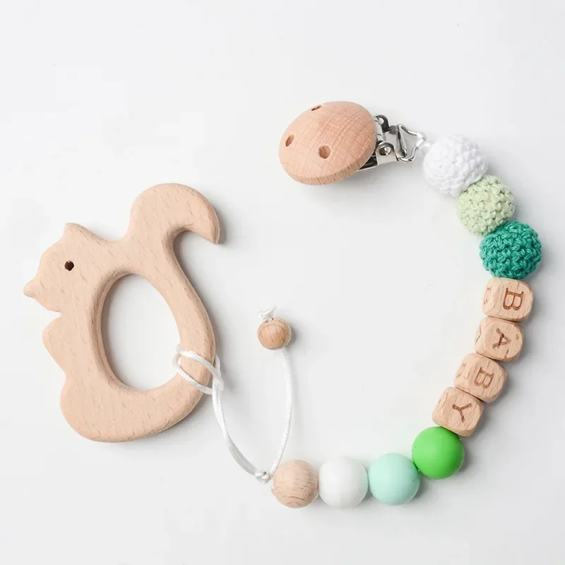 Casual Baby Teething Crochet Kit Beech Wood Teether with Anti-Loss Clip Natural Cotton Yarn Rattle DIY Set for Newborn Infant
