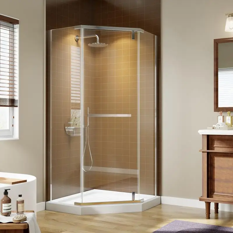 

Frameless 36" W x 72" H Neo-Angle Shower Enclosure with Clear 1/4" Tempered Glass and Chrome Finish Pivot Door - Shower Base