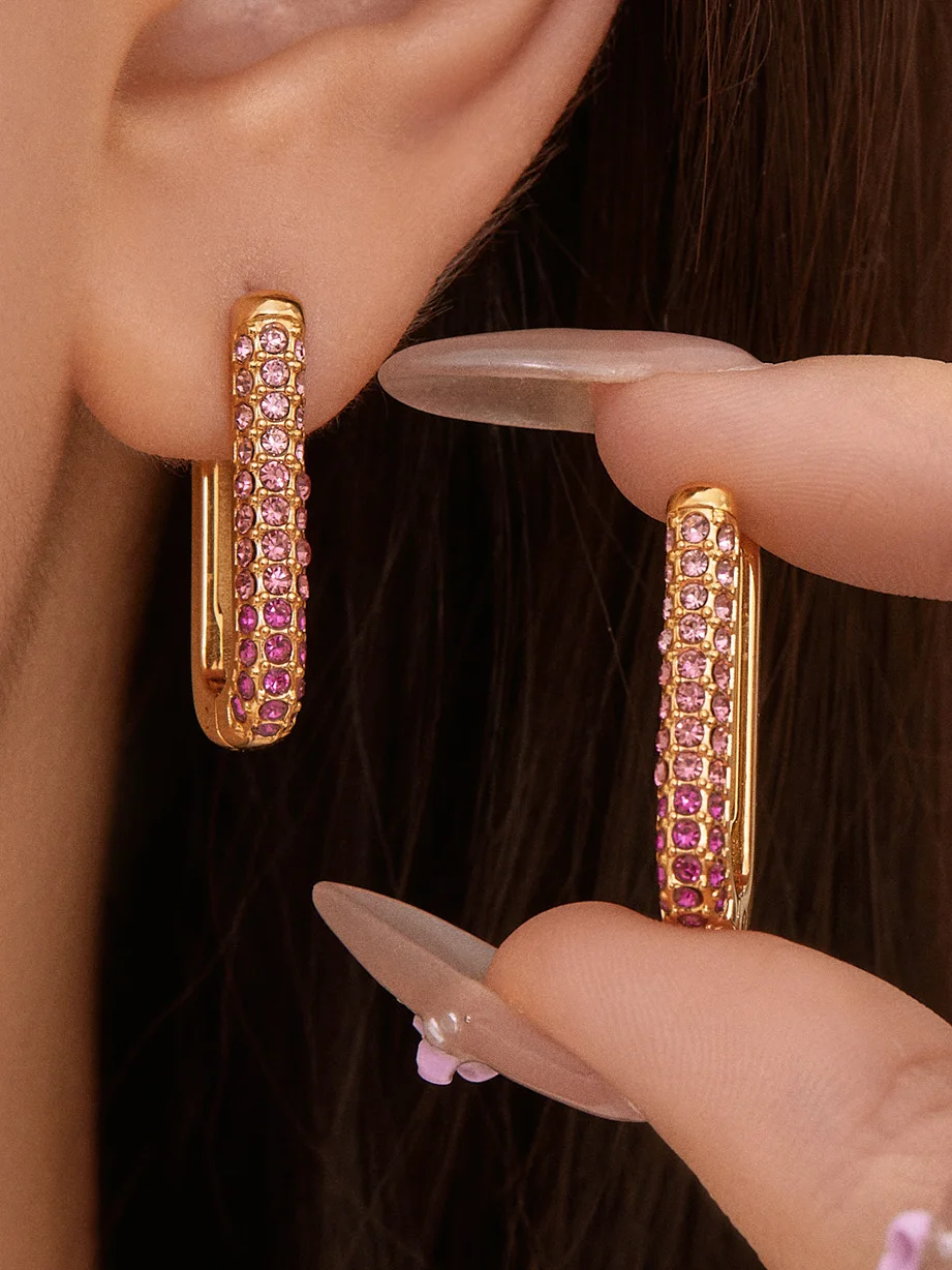 Nivora Luxury Colorful Cubic Zirconia Stainless Steel Earrings for Women Prevent Allergy PVD Gold Plated Hoop Earrings Jewelry