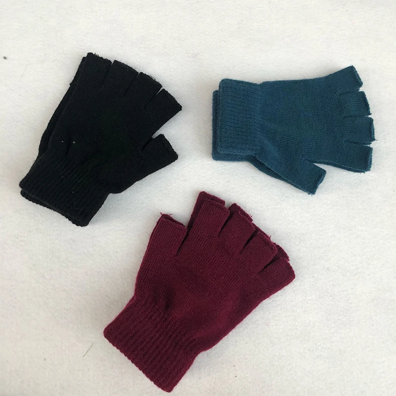 Guantes de punto sin dedos de medio dedo para hombres y mujeres, mitones de lana gruesos, cálidos, de Color sólido, para exteriores, 1 par