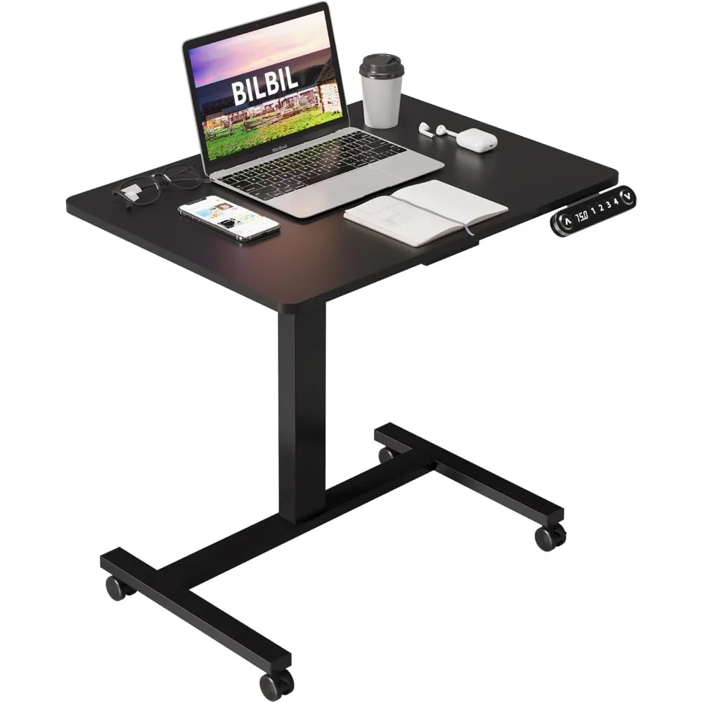 

Desks with Lockable Wheels, 32 * 24 inch Height Adjustable Sit to Stand Desk, Overbed Laptop Table Desk, Mobile Rolling Desk