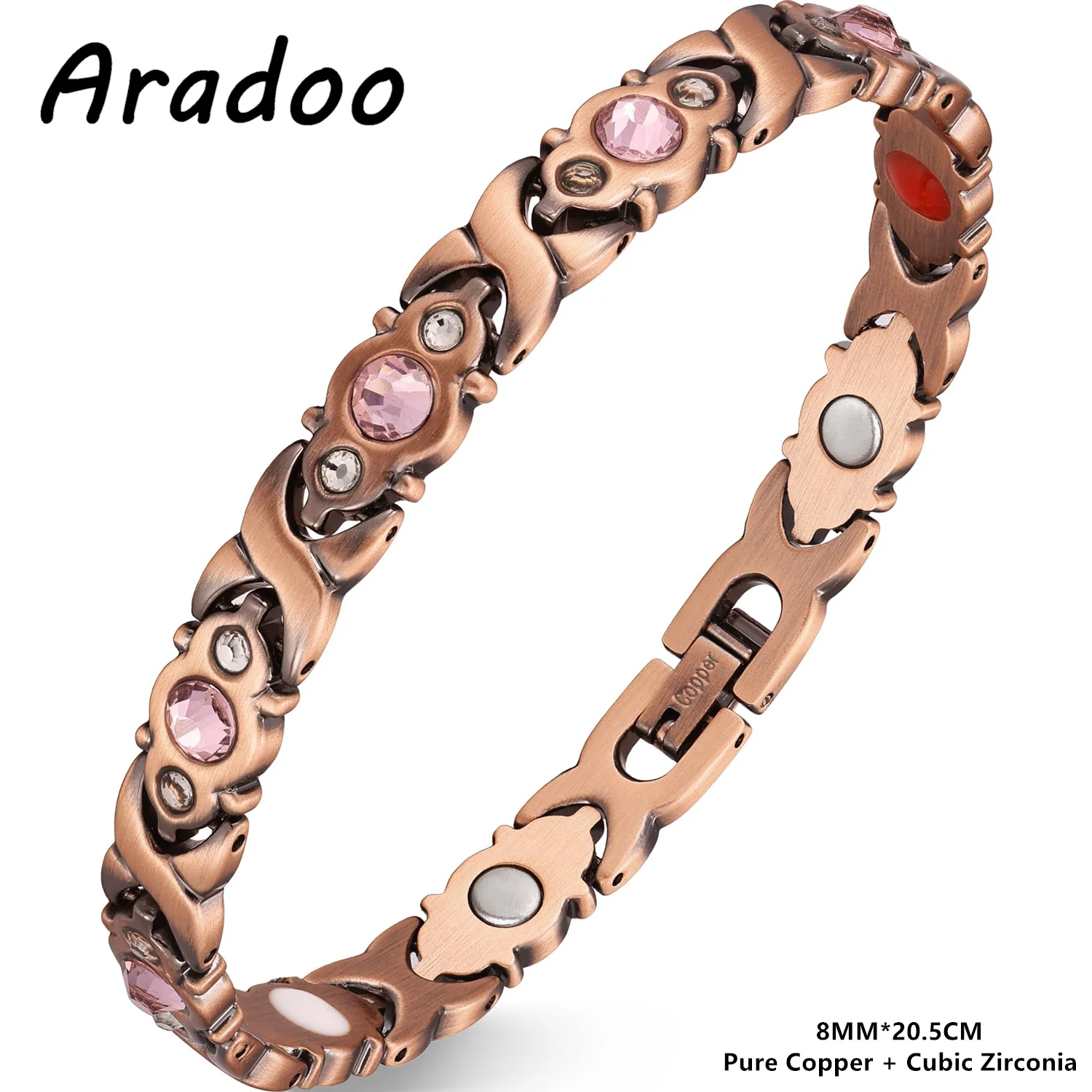 ARADOO Pure Copper Bracelets for Women Ultra Strength Magnetic Bracelet with Dazzling Cubic Zirconia Jewelry Gifts