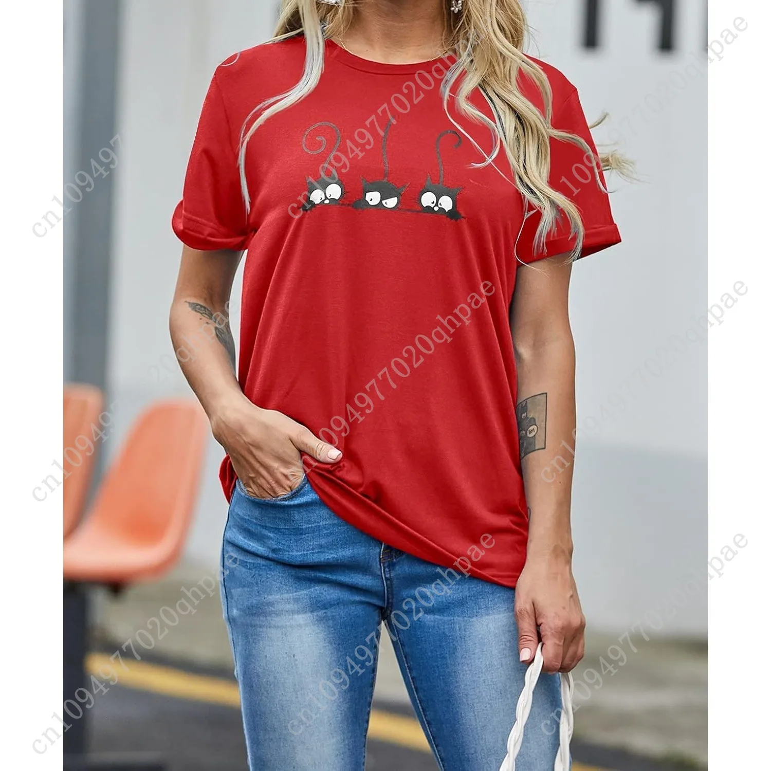 NIUBIA المرأة تي شيرت الصيف بلايز بسيطة القلب الجرافيك قمصان أقوال قصيرة الأكمام عطلة بلوزة غير رسمية شاكرة المحملة #2