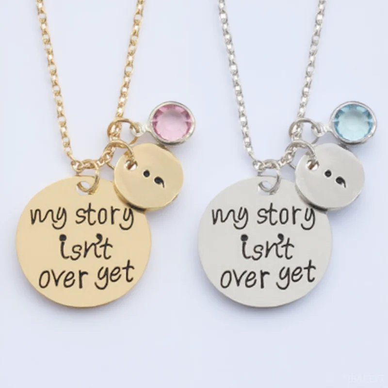 

Diamond Heart Pendant Necklace Silver Letter Choker Alloy Chain Women Gifts Stylish Fashion Semicolon Story Beginning