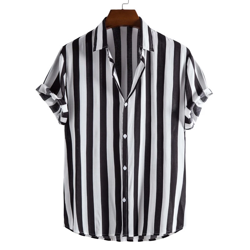 2024 Street Simplicity Stripe Print Męskie koszule damskie Nowa moda T-shirt z krótkim rękawem Ropa Hombre Codzienne codzienne topy imprezowe z klapami