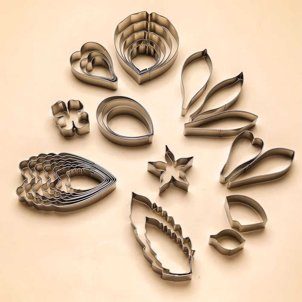 8 emporte-pièces en acier inoxydable pour fleurs en pâte à sucre, motifs pivoine et feuille, pour pâte à sucre DIY et artisanat en argile