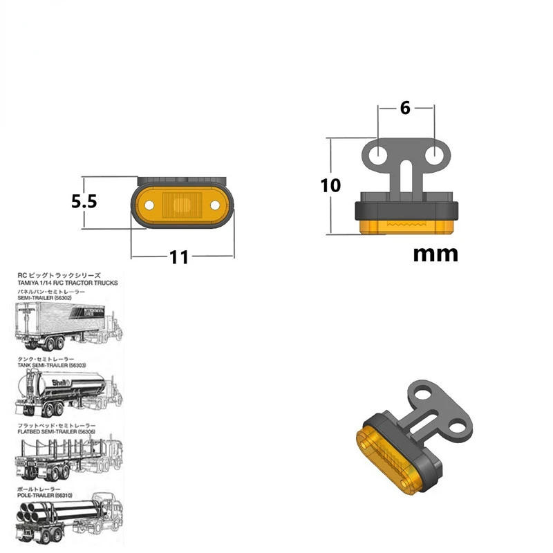 2pcs High Quality LED Hazard Warning Lamp Width Light for 1/14 Tamiya RC Truck Trailer Scania R620 R470 770s MAN Actros Volvo