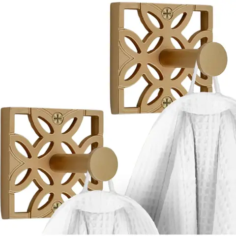 Dos ganchos dorados, gancho para toallas de baño, gancho para batas montado en la pared, ganchos decorativos de pared para toalla, bata, abrigo fundido y gancho para puerta