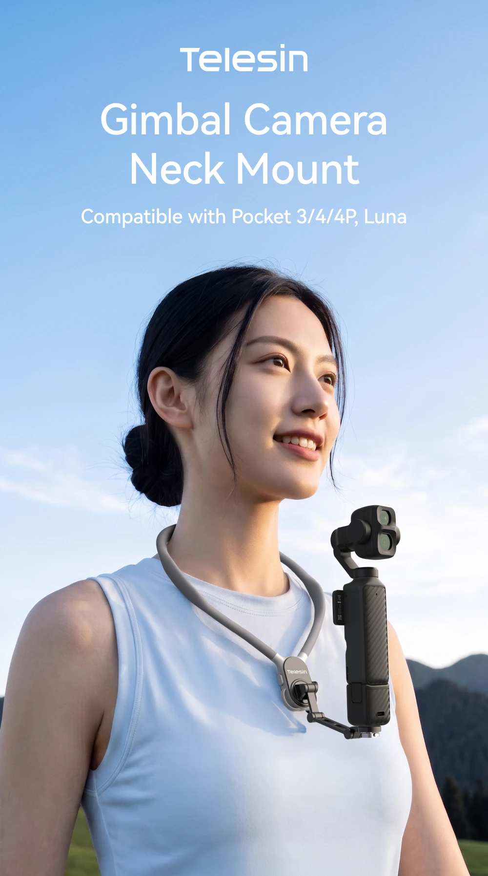 TELESIN Gimbal-Kamera-Nackenhalterung für DJI Osmo Pocket 3/4/4 Pro Luna Pro/Ultra, freihändiger POV-Brustgurt-Halter mit 1/4-Zoll-Schraube – Detail 1