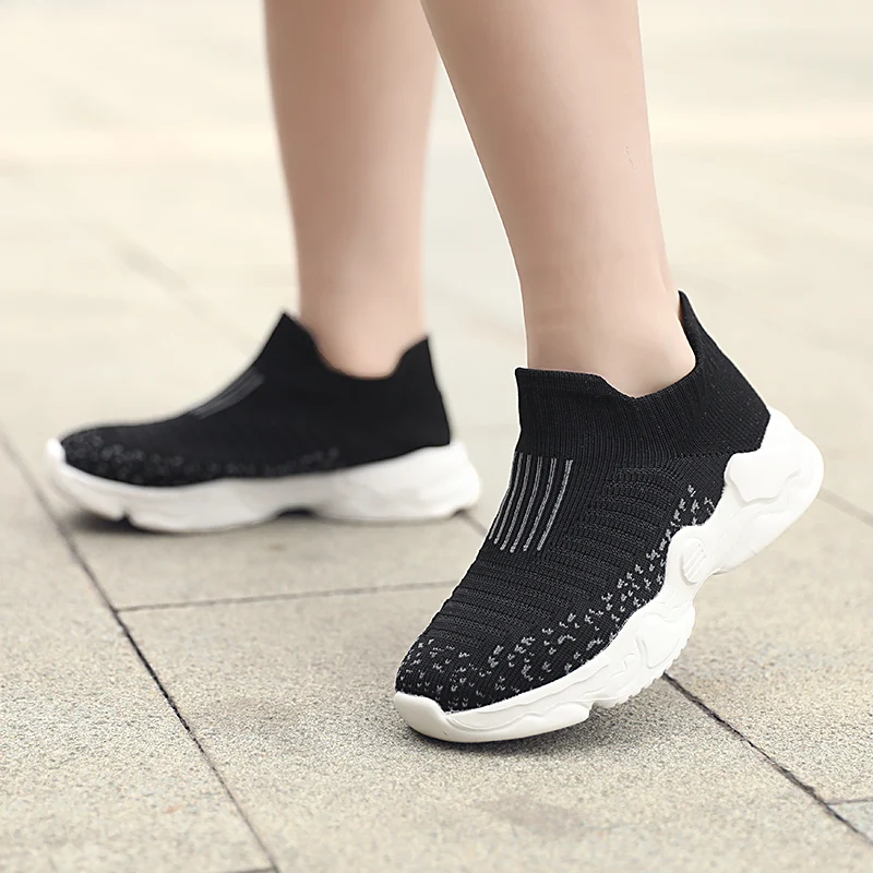 Fashion Blue Knit Sneakers Boys Girls High Top Slip-on Platform Children's Sneakers Trend Breathable Non-slip Kids Casual Shoes