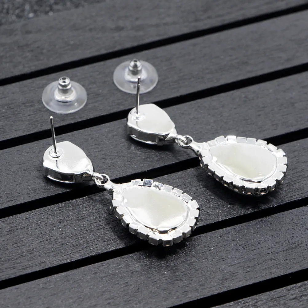 Water Drop Rhinestone Earrings for Women – Long Dangler Silver Fashion Jewelry Birthday Party Gift