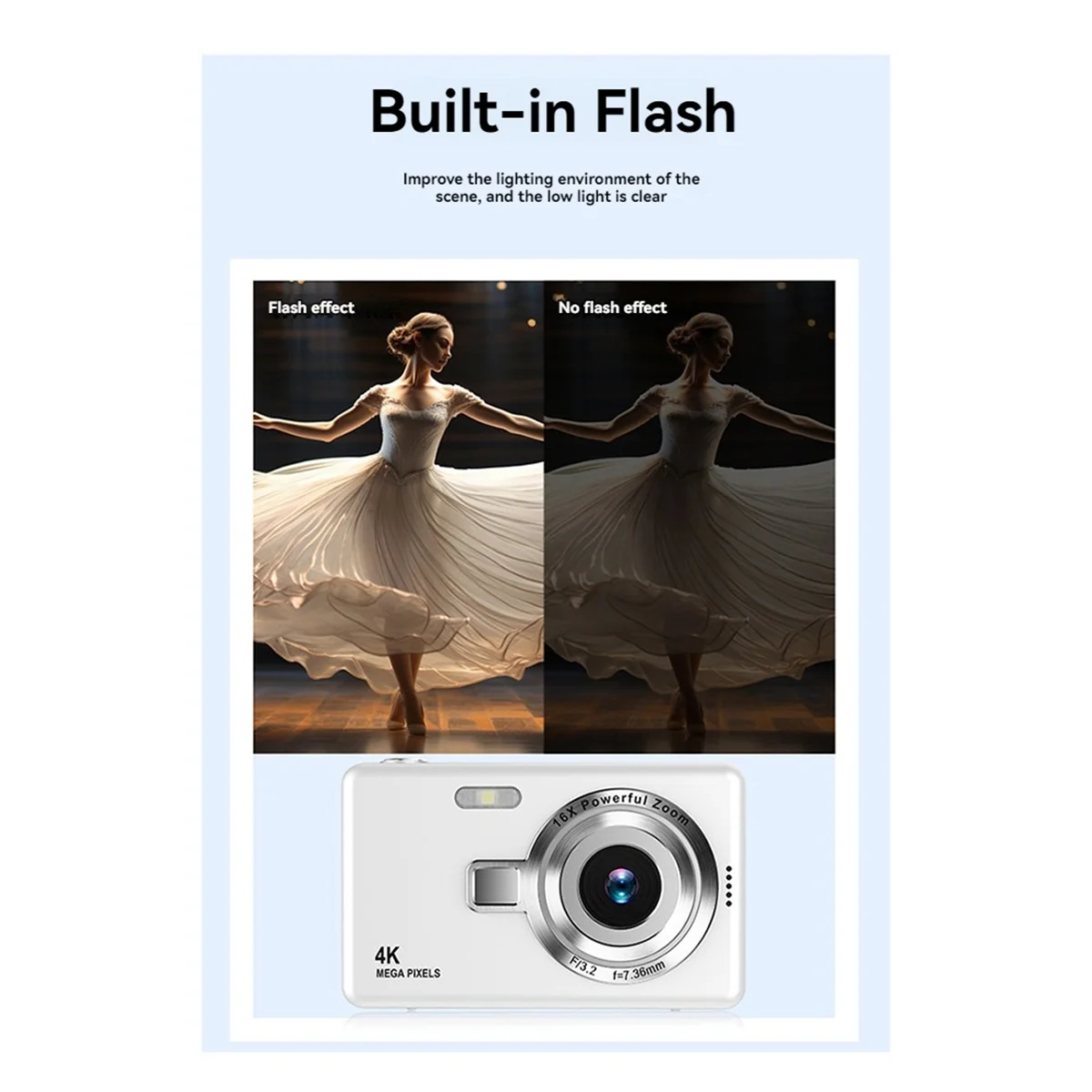 TCE HD 1080P 96MP Digital Camera for Children - 16X Zoom, 2.4 Inch IPS Screen, Ideal for Beginner Photography White