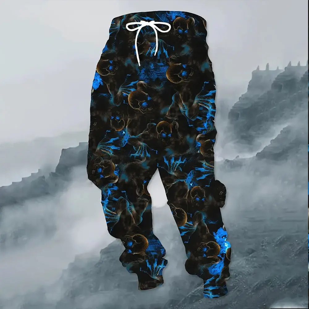 Pantalones de chándal con estampado de calavera 3D para hombre, calaveras gruesas y cálidas, informales, holgados, con bolsillo y cordón, para invierno, novedad de 2024