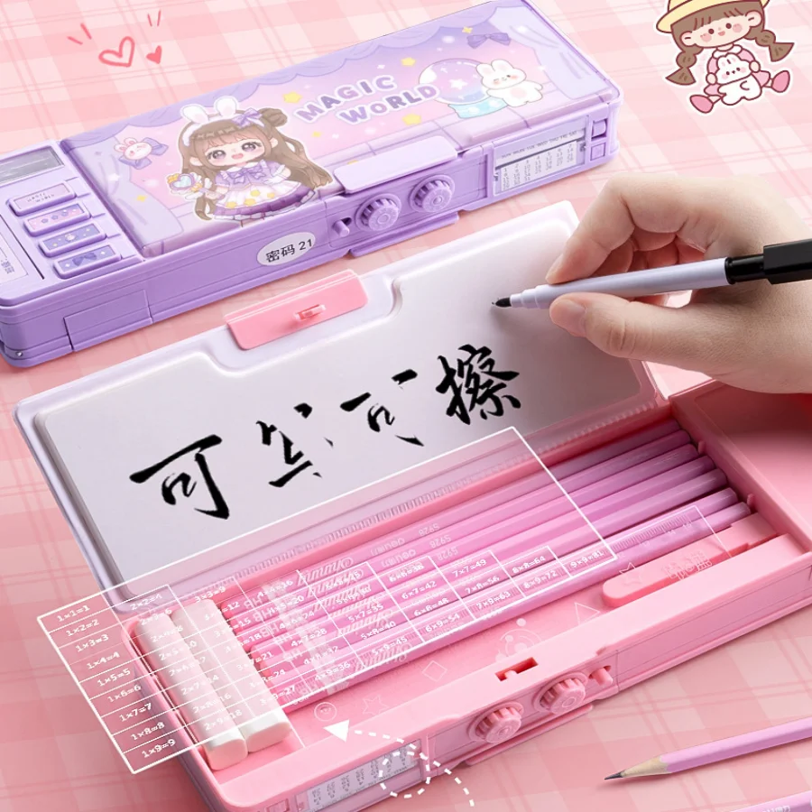 Multifunction Pencil Case Large Capacity Pencil Box With Coded Lock Mechanical Cute stationery Case Students Children Supply