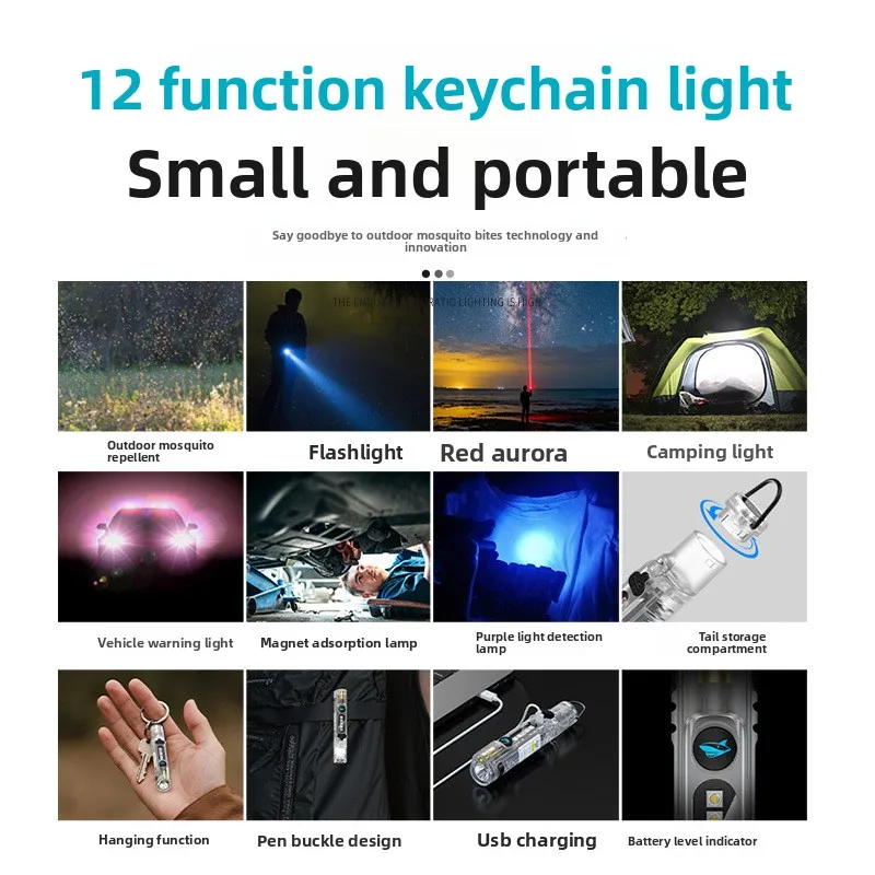 Mini Flashlight Infrared Side Light Carry-On Keychain Light Rechargeable Outdoor Lighting