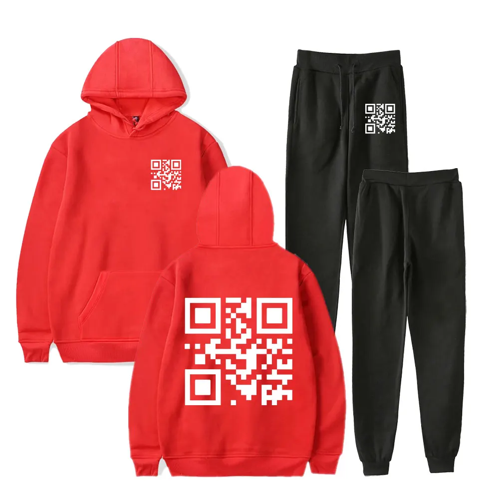 Custom QR Code hoodies suits Custom Text and graphic sweatshirt men/women Strap sports pants