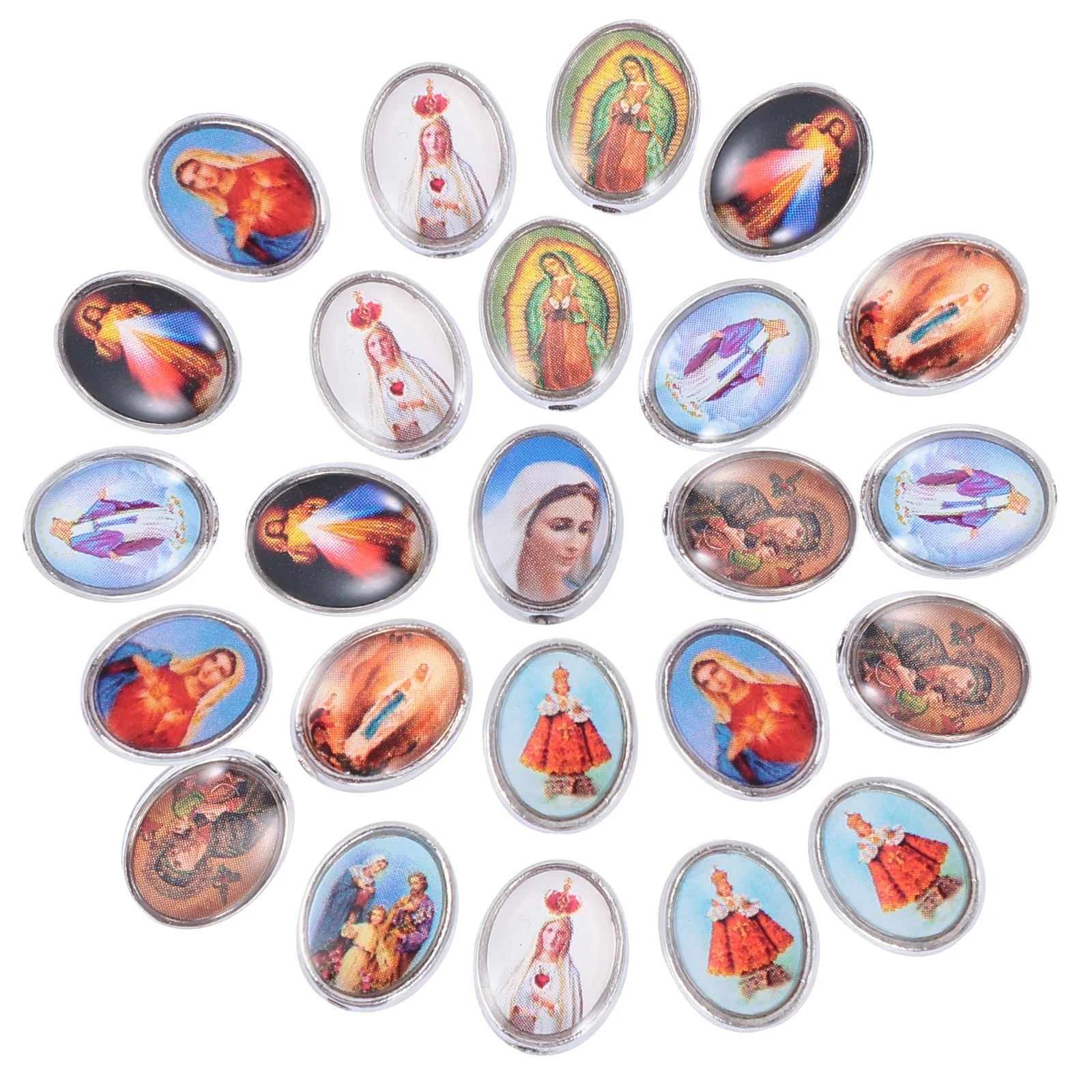 20 Pcs Religious Figure Jewelry Virgin Mary Bracelet Fitting Sticker Decorative Accessories Round Hole Alloy