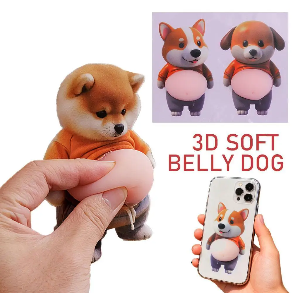 3D Shiba Inu Dog Belly Sticker Squeezeable Decoration Soft Pink Background Mobile Phone Decoration Sticker For Home Decoration