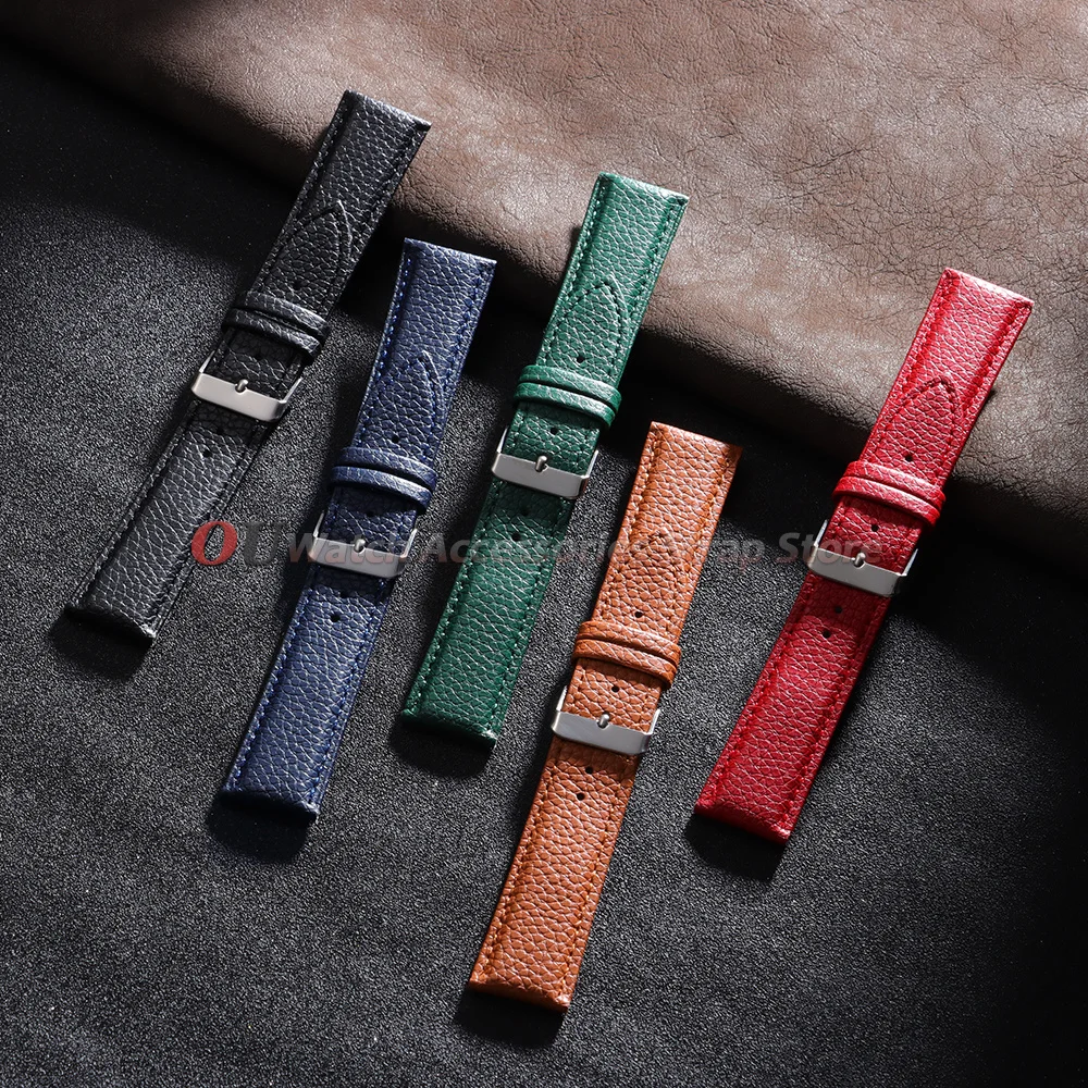 Lychee Pattern Leather Watchstrap 18mm 20mm 22mm for Huawei Watch GT6 GT5 GT4 Band 10mm 12mm 14mm 16mm Universal Women Men Strap