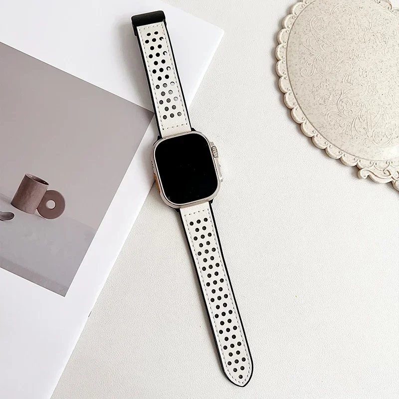 Cinturino in pelle PU + Silicone per cinturino Apple Watch 49mm 44mm 45mm 41mm 40mm 46mm 42mm bracciale magnetico iWatch Ultra 10 9 5 6 SE 7 8