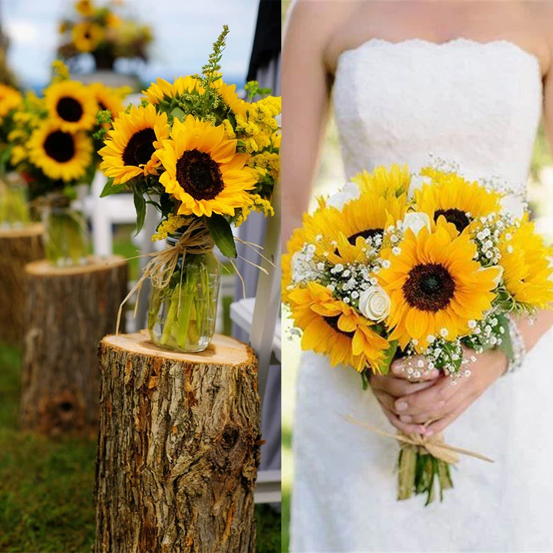 7 Branch Artificial Sunflower Bouquet Silk Sunflower Fake Flower DIY Wedding Bouquets Centerpieces Arrangements Party Home Decor