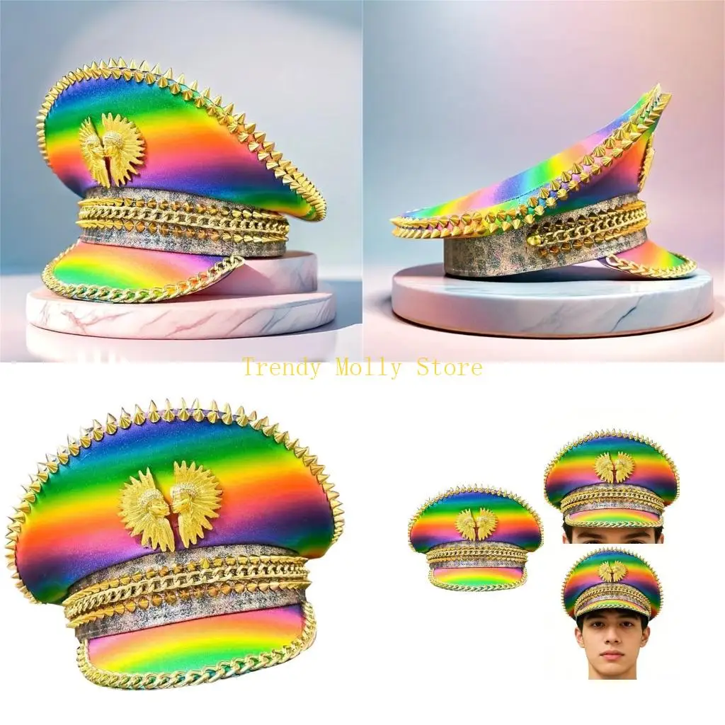 N5KB Outdoor Caps for Large Head Fit With Rainbow Pattern Badge Costume Role Play