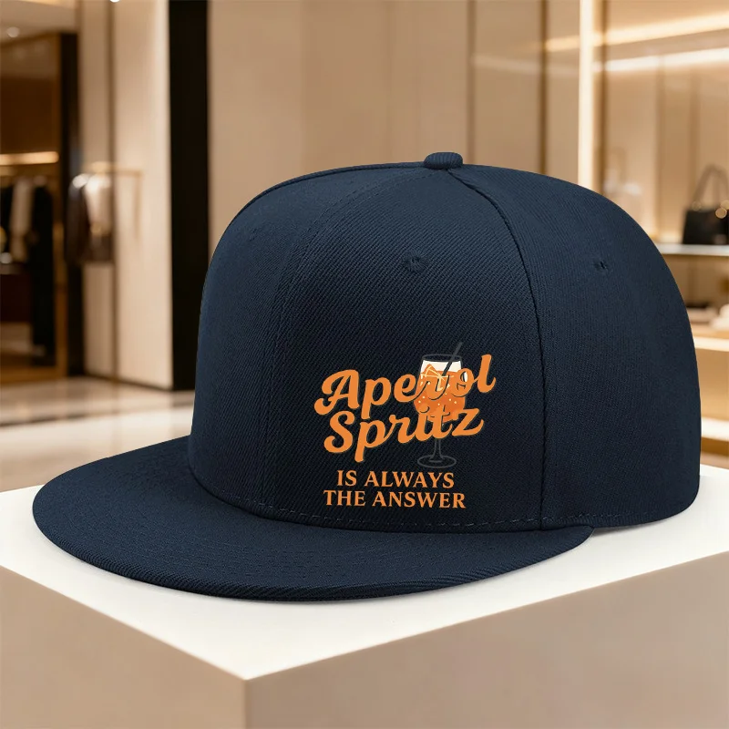 Aperol Spritz Always The Answer Black Flat Brim Cap Adjustable Summer Casual Baseball Hat
