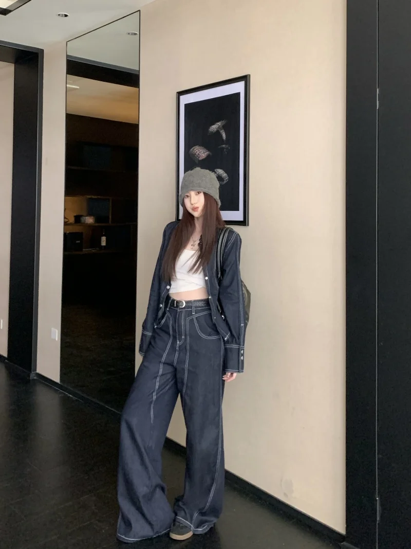 

Denim Coats Jacket For Women Womens Autumn Woolen Simple Cozy Buttoned Notched Patchwork Slim-Fit Leisure Temperament Appliques