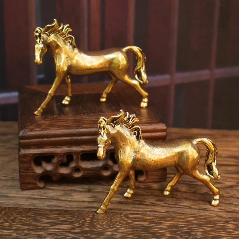 

Brass Horse Success Zodiac Horse Wealth-Attracting Ornament Office Desk Tea Pet Thousand-Mile Horse Decoration Copper Antique