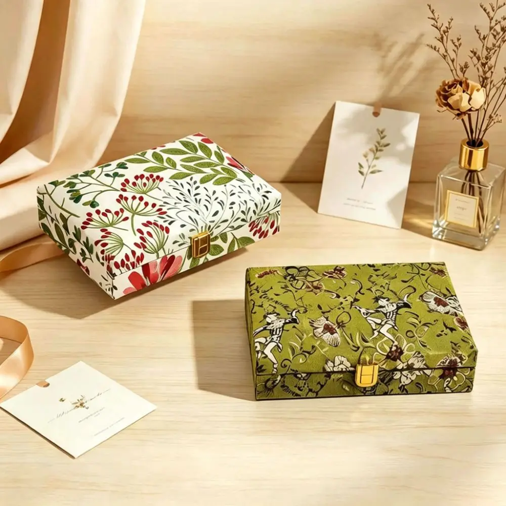 Retro Wooden Jewelry Box Floral Large Capacity Multi Compartment Jewelry Holder Luxury Embroidered Jewelry Storage Organizer