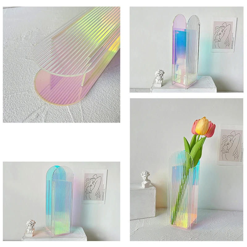 Blues Color Acrylic Vase Fantasy Decorative Ornaments Modern Home Decoration Crafts Pink Blue Contrast Color Transparent Vase