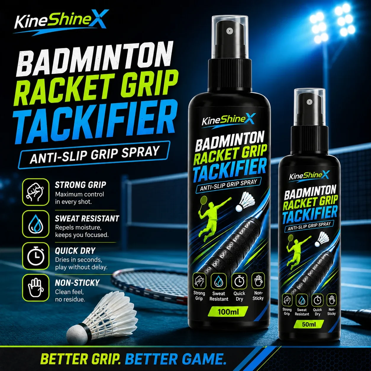 Racket Grip Tackifier Spray Anti-Slip Quick-Dry Grip Enhancer Badminton Tennis Pickleball Squash Sweat Proof