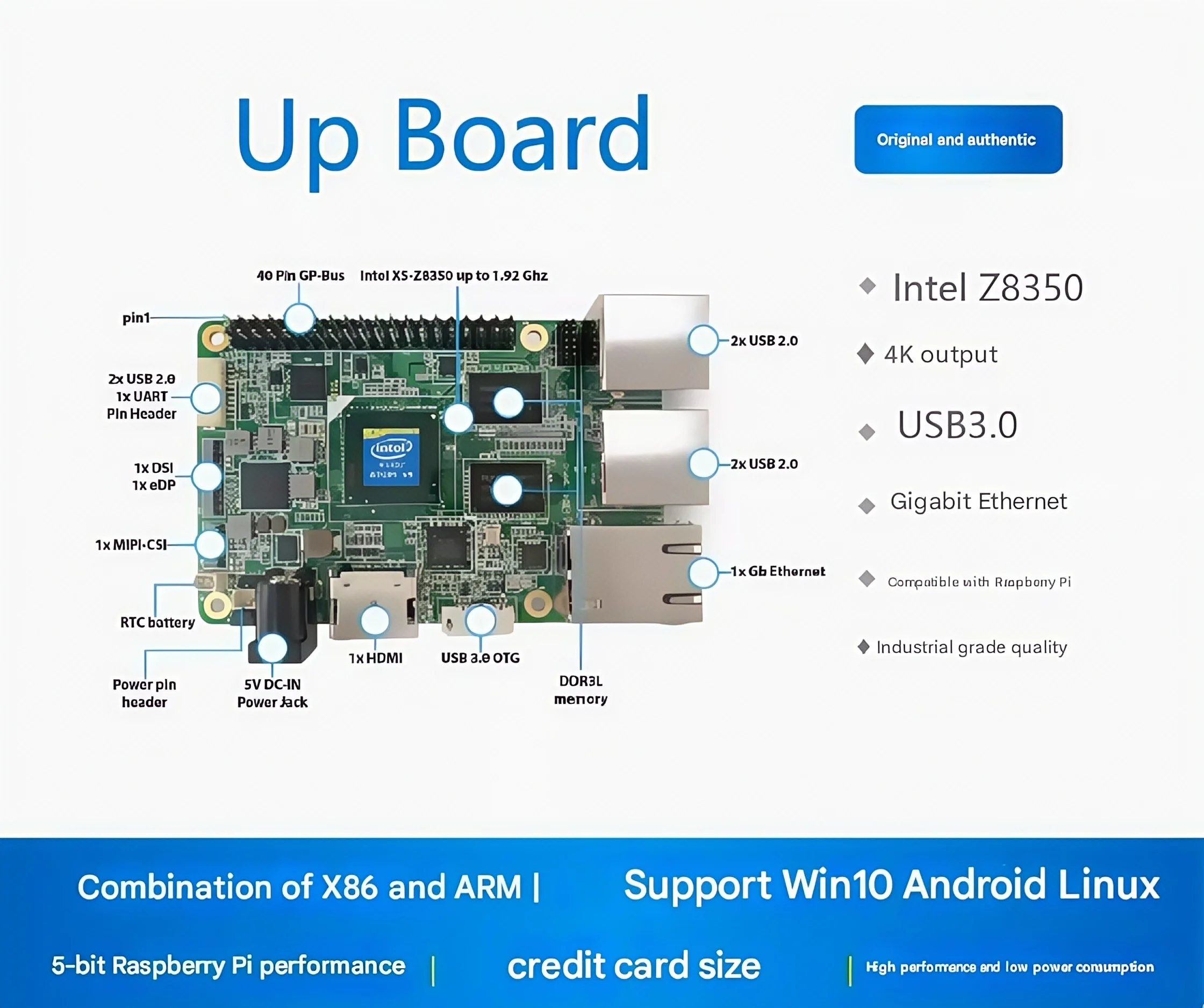 لوحة تطوير Intel X86 متوافقة مع بطاقة Raspberry Pi win10 للكمبيوتر AAEON 1GB+16GB 2GB+32GB 4GB+32GB 4GB+64GB