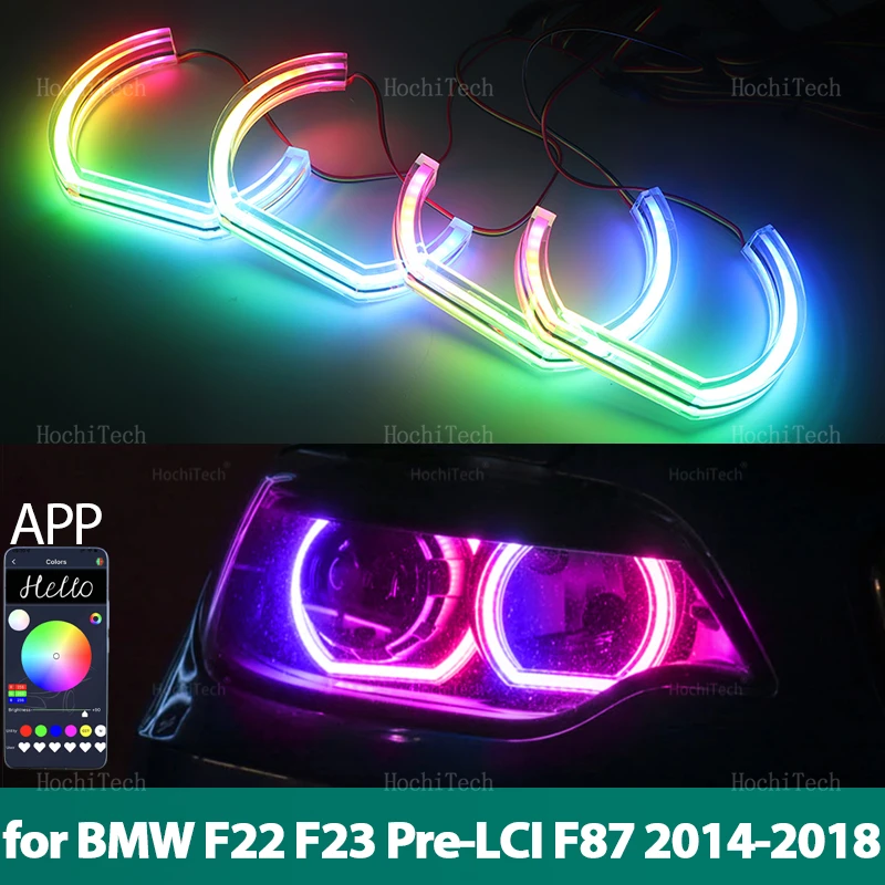 For BMW 2 series F22 F23 F87 2014-2018 218i 220i 228i 218d 220d LED Angel Eyes Kit Ring flashing RGB Lamps with turn signal