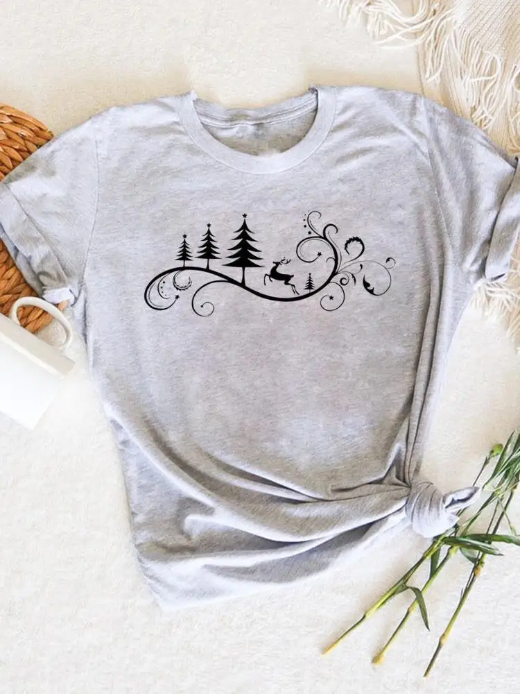 

Lovely Tree Trend Cute Christmas T Shirt Clothing Clothes Holiday Printed Fashion Tee Women Top New Year Graphic T-shirts