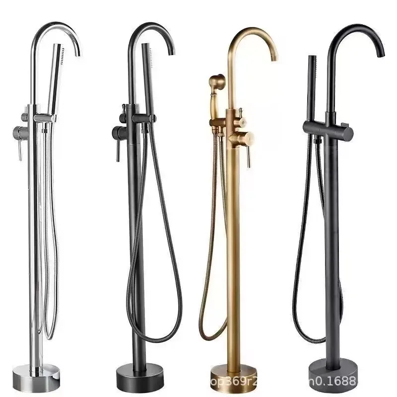 

Freestanding Bathtub Faucet 2 Ways & Hand Shower Diverter Floor Mounted Bathtub Mixer Hot & Cold Stainless Steel Bathroom Tap