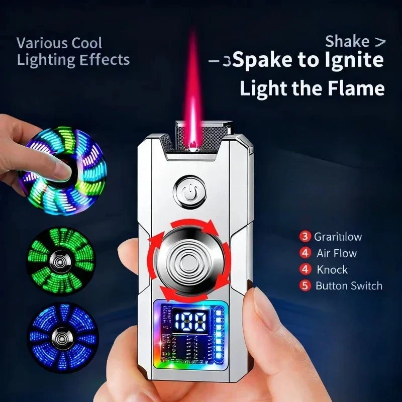 Colorful Lights Intelligent Arc Charging Lighter Battery Display with Lighting Metal Machine Height and Appearance Gift for Men