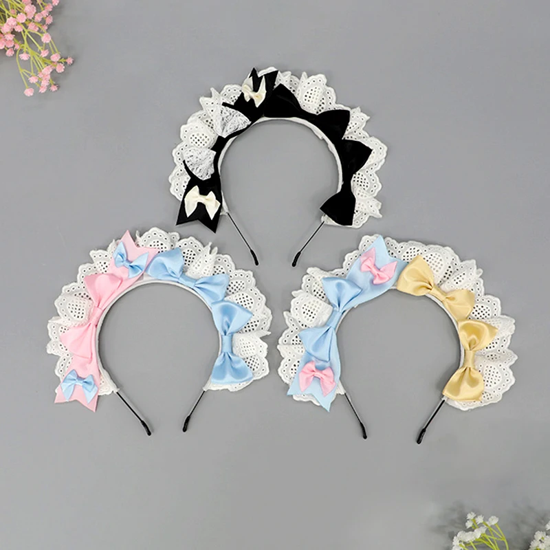 Lolita Cosplay Headband para Mulheres, Headdress Ruffles, Hoop de Cabelo, Arco, Mesh Props, Hairband, Party Decor, Girls Acessórios