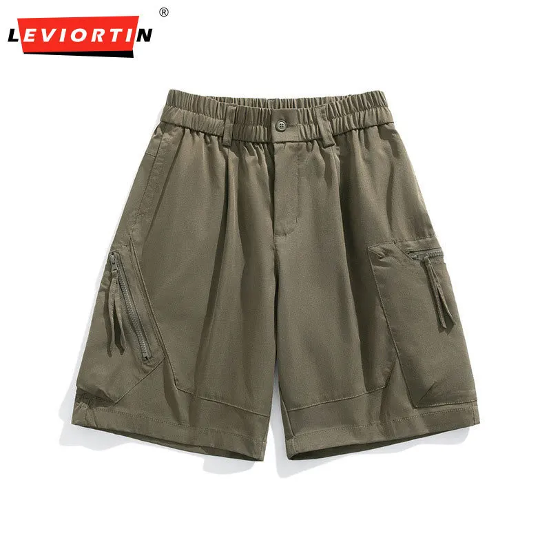 Summer men's retro workwear shorts, men's summer simple, trendy, fashionable, versatile, casual, loose five quarter pants