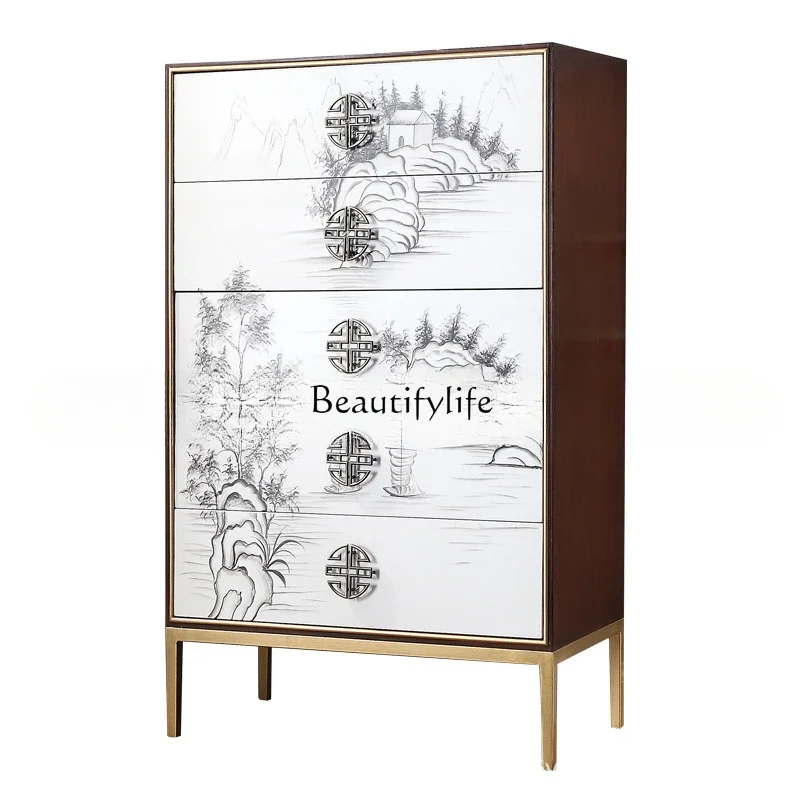 

LDNew Chinese storage cabinet American solid wood living room light luxury painted drawer entrance cabinet