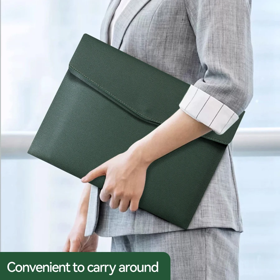 A4 PU Leather Document Bag Large Capacity Envelope File Folder Office Paper Storage Pouch Available in 8 Colors