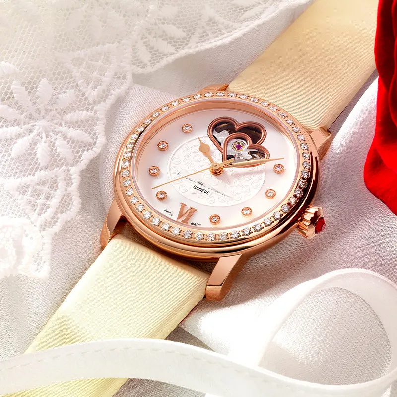 Silk-textured genuine leather watch strap For Original Frederique Constant Double Heartbeat Ladies Automatic FC-310 watchband